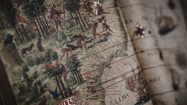 A close up of a map on a table