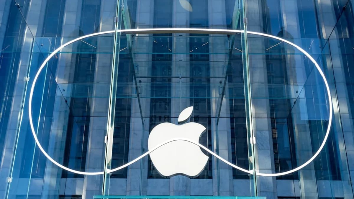 an apple logo on the side of a building