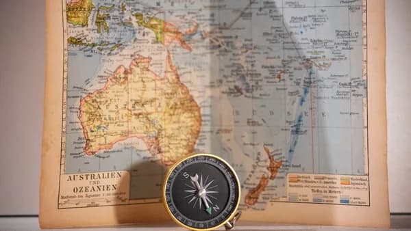 round gold and black compass and map chart