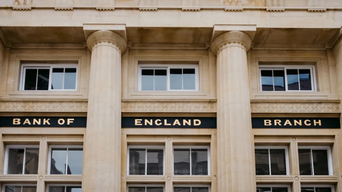 A bank of england building with three pillars