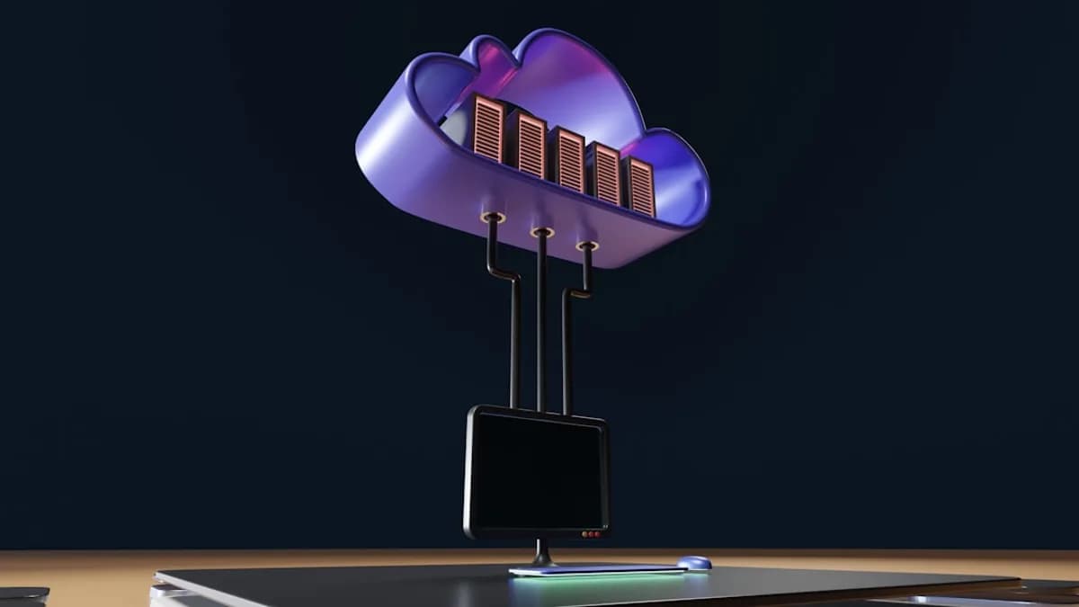 a computer tower with a purple light