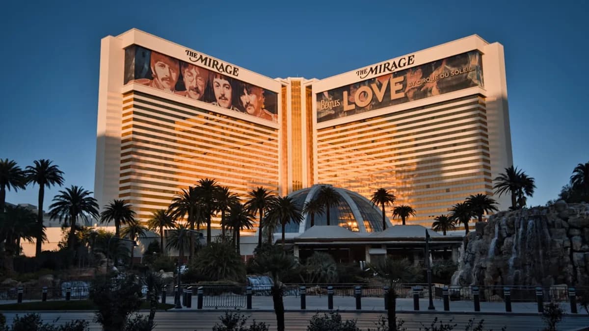 The mirage hotel in las vegas shines in the sunlight.