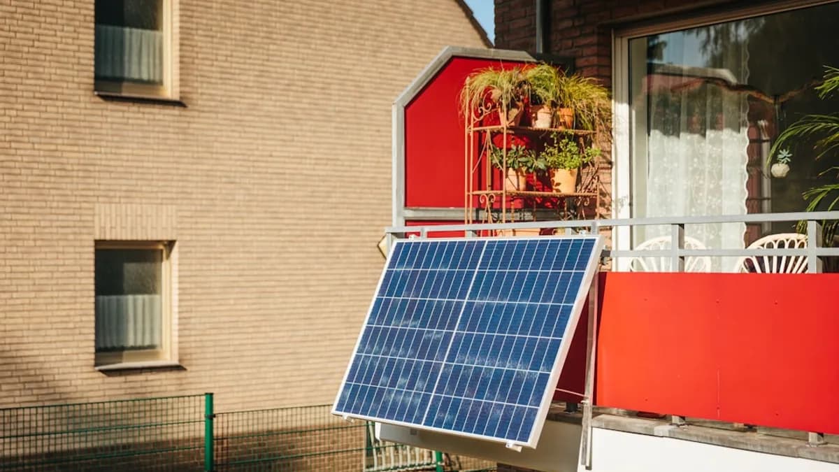 Solar panel on a balcony with plants
