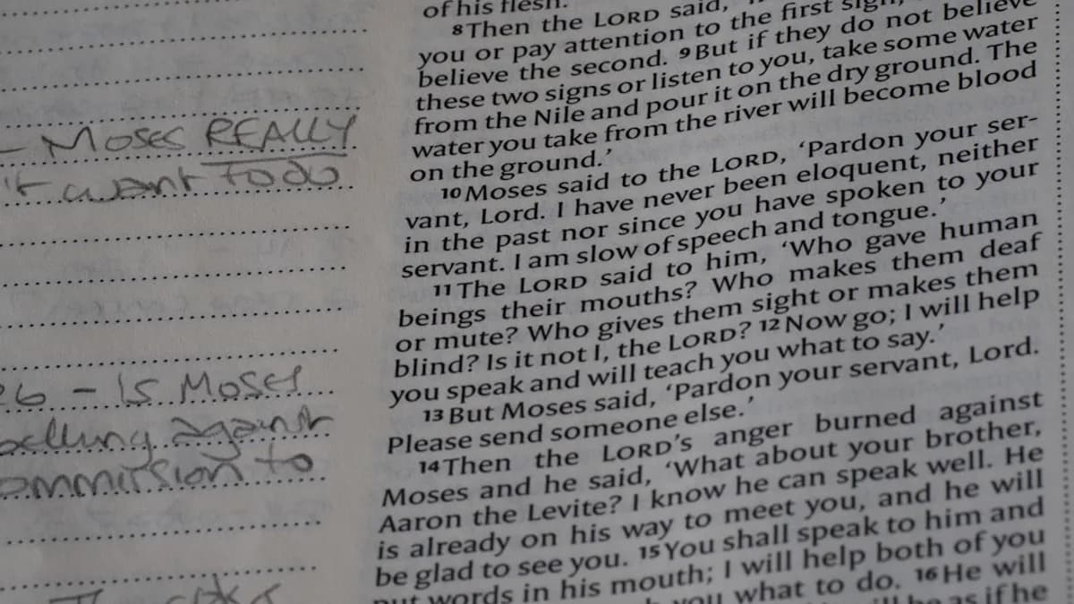 Handwritten notes next to printed text on a page