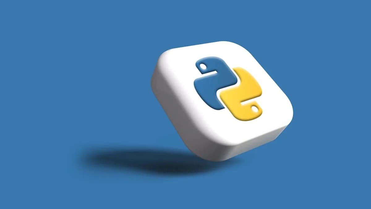 a white cube with a yellow and blue logo on it