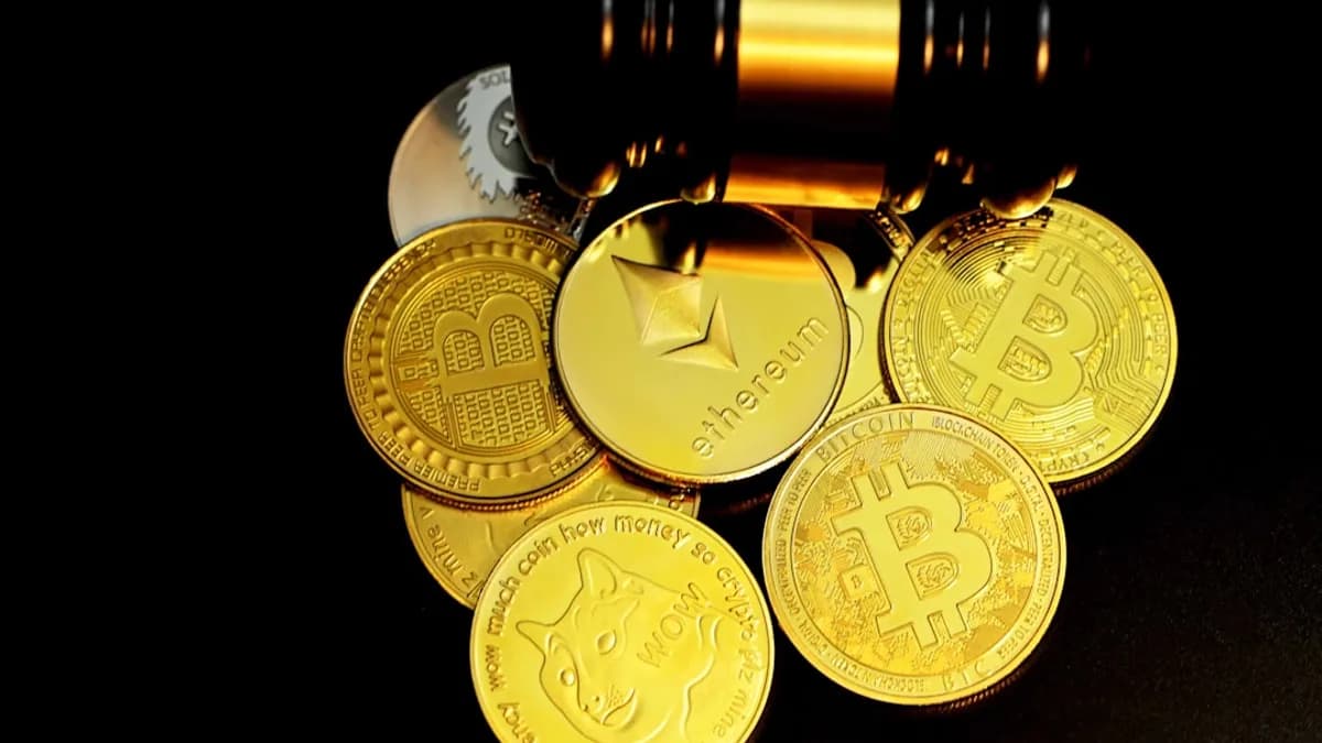 gold round coins on white background
