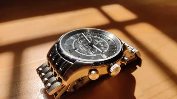 silver link bracelet round chronograph watch