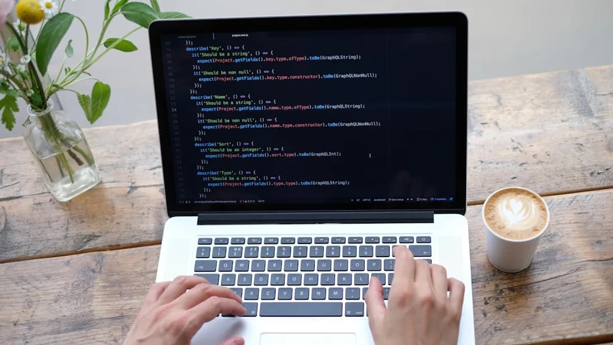 person using macbook pro on brown wooden table