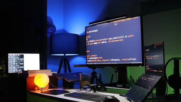 black flat screen computer monitor on green desk
