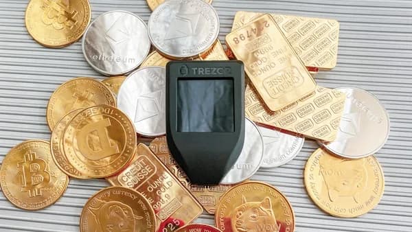 a cell phone sitting on top of a pile of coins