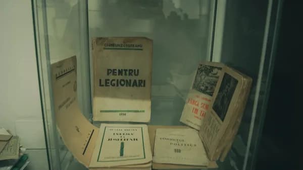Old books displayed in a glass cabinet