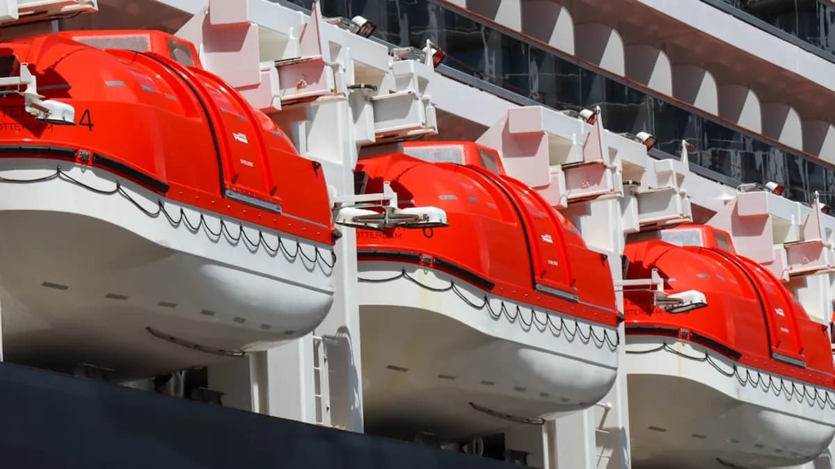 A row of red and white boats sitting next to each other