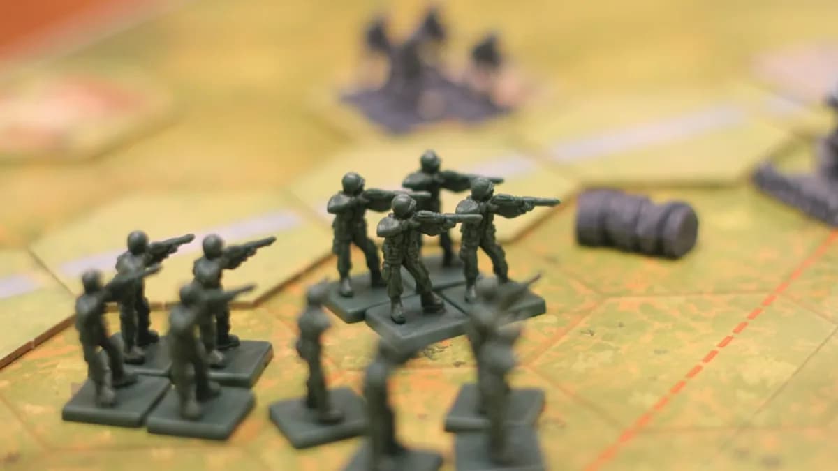 Miniature soldiers on a game board