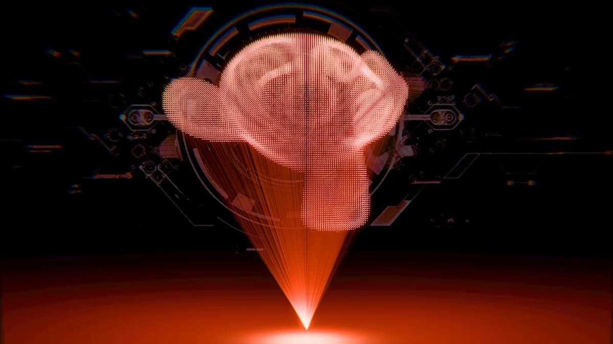 A holographic object projected onto a surface.
