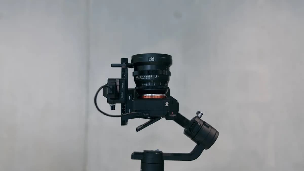 black camera stablizer with camera close-up photography