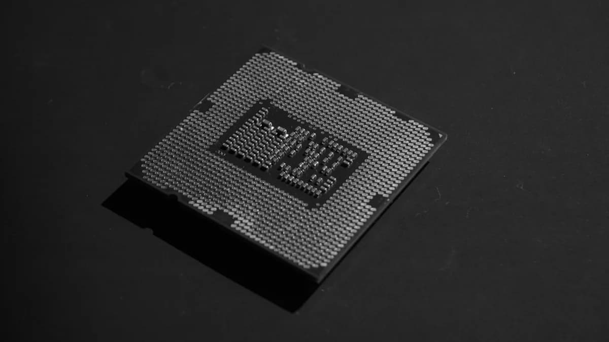 A close up of a processor chip on a table