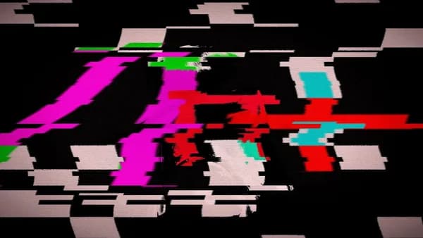 Abstract glitch art with vibrant colors and black background