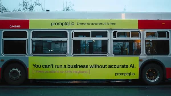 Bus with advertisement for prompt.io about accurate ai.