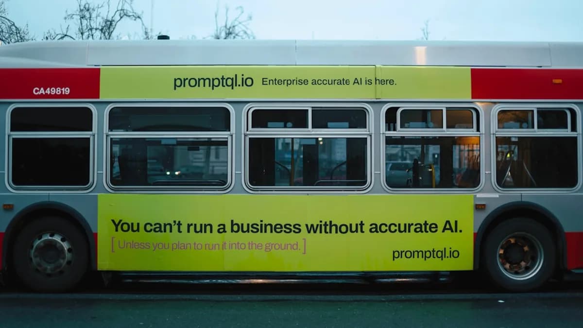Bus with advertisement for prompt.io about accurate ai.