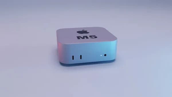 Apple m5 computer on a light background.