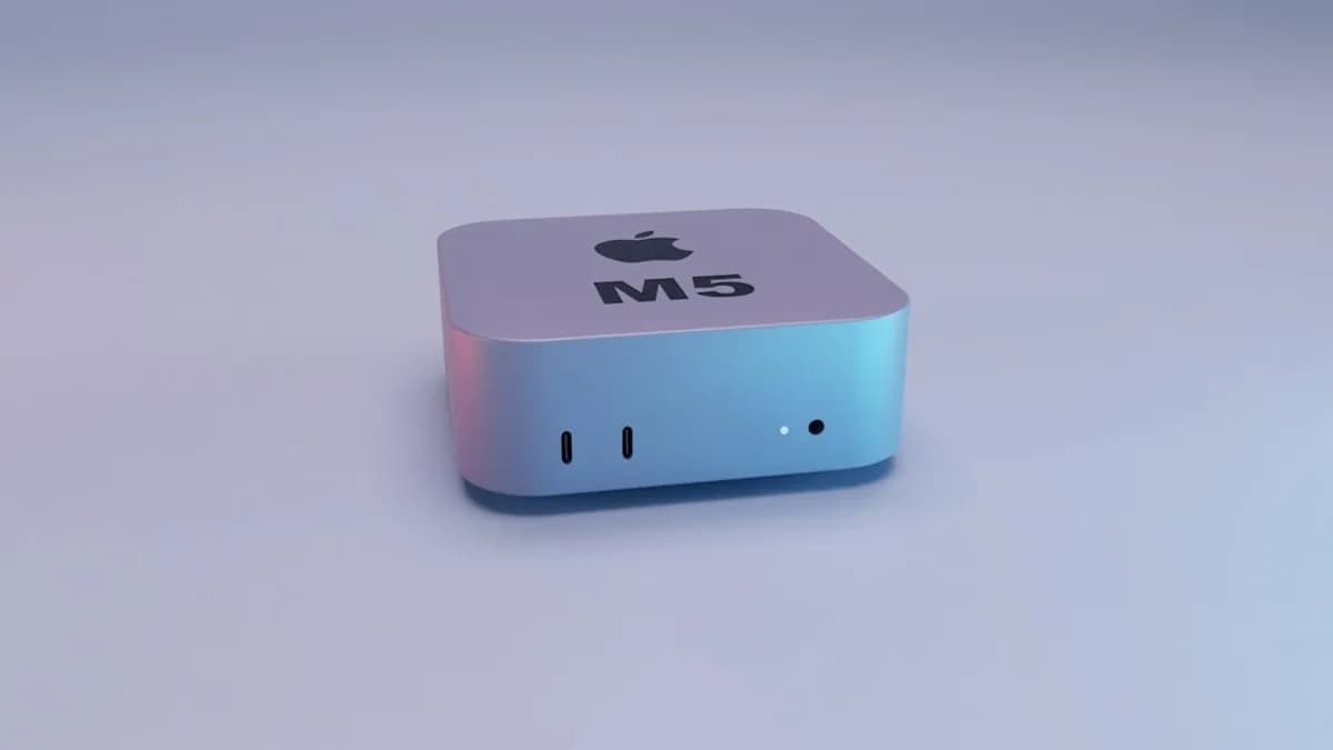 Apple m5 computer on a light background.