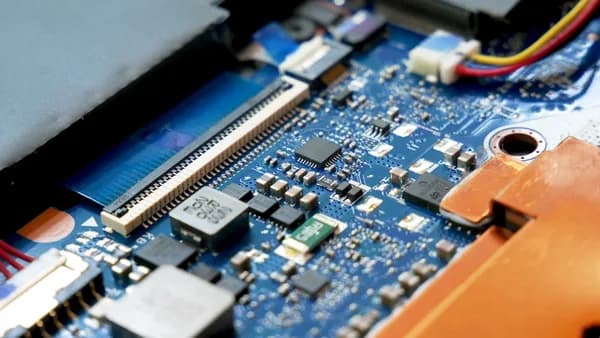 a close up of a computer motherboard with wires and connectors