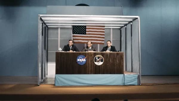 Apollo astronauts at a press conference
