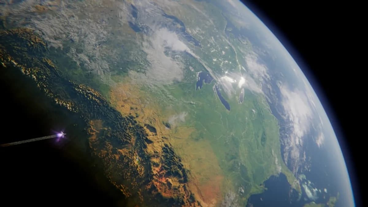 Earth from space with a light streak.