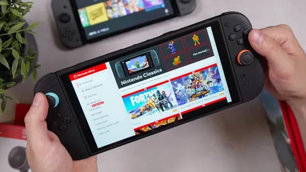Someone is holding a handheld gaming console.