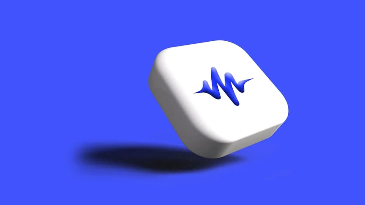 White cube with blue sound wave emblem on blue background