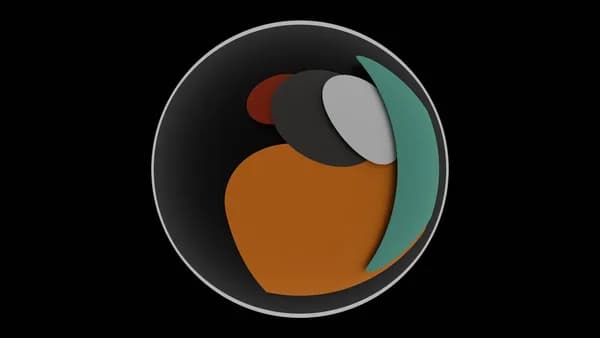 a black background with an orange and green abstract design