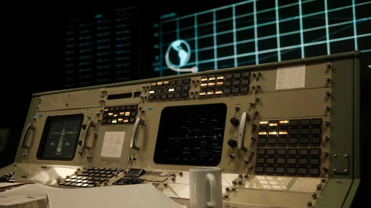A control panel in a building at night