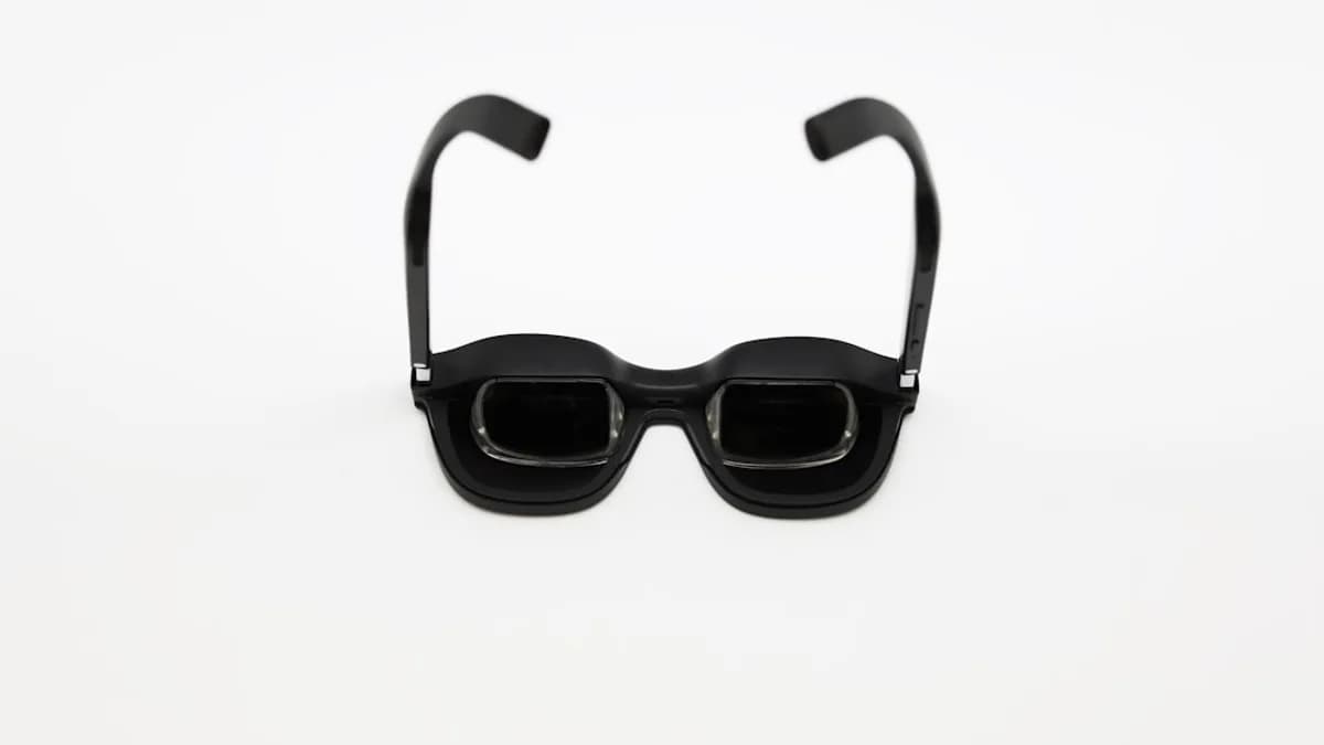 Black 3D glasses on a white background