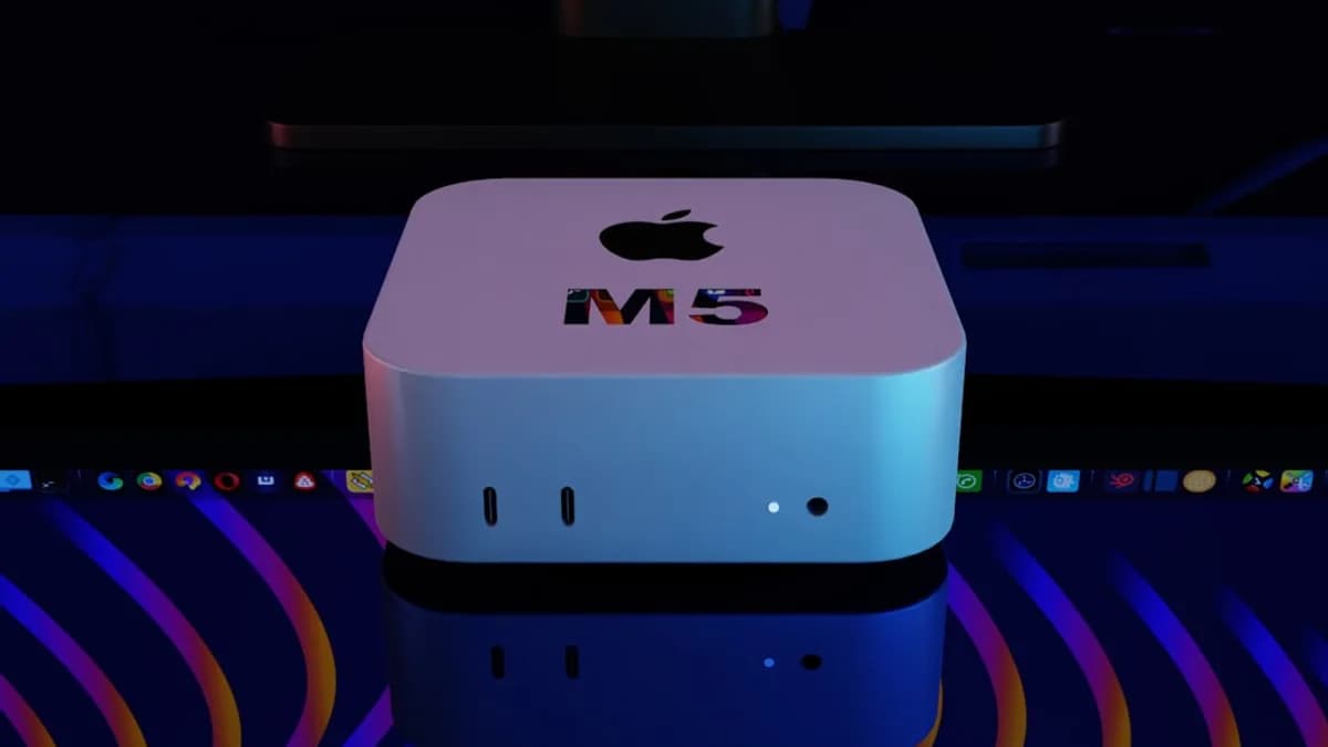 White apple computer with m5 logo