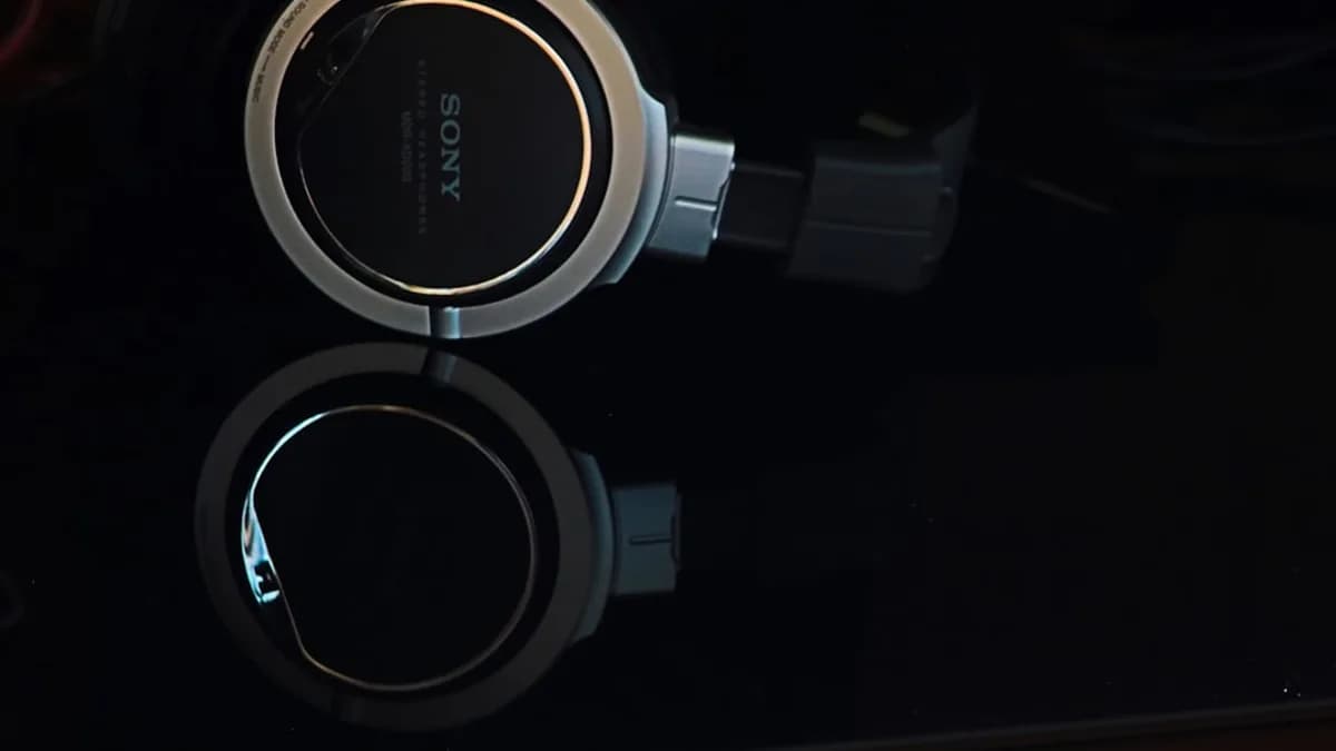 a pair of headphones sitting on top of a table