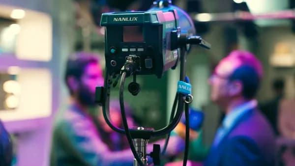 Professional lighting equipment on a film set.