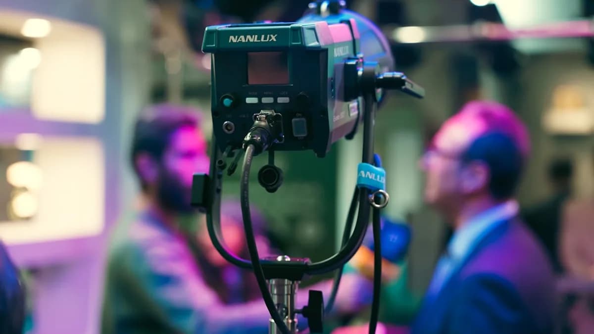 Professional lighting equipment on a film set.