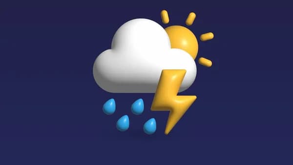 a cloud with a lightning and rain coming out of it