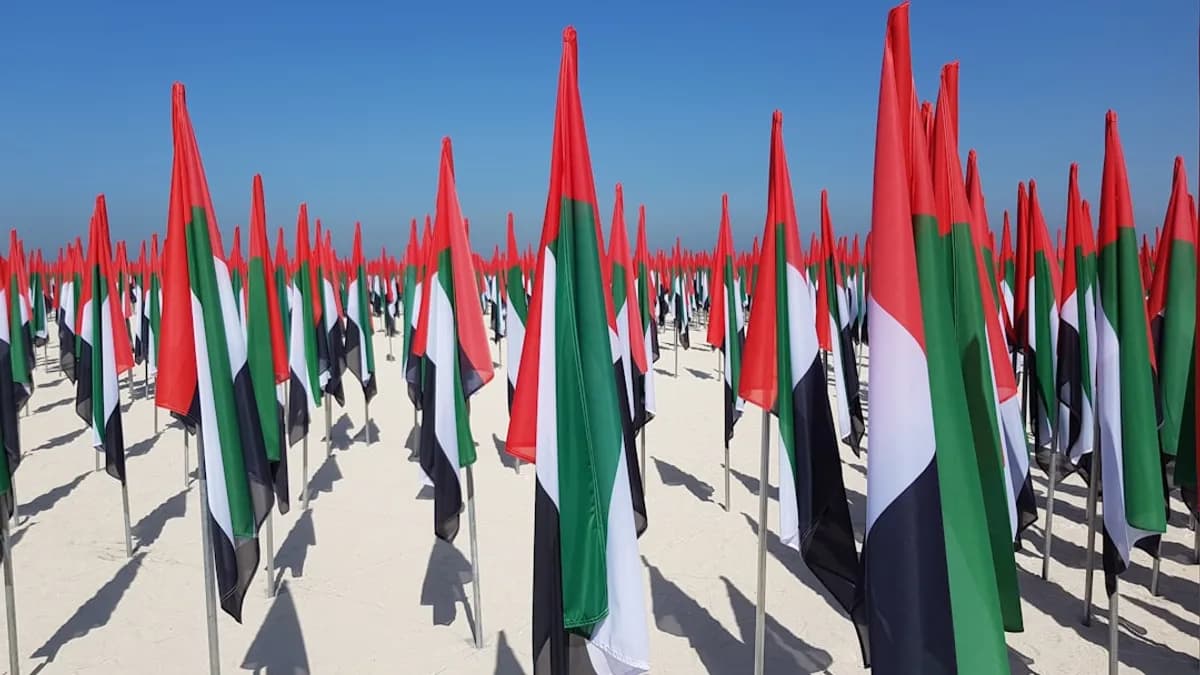 green white and red flags on white concrete floor