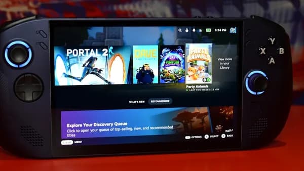 Handheld gaming device displaying game library