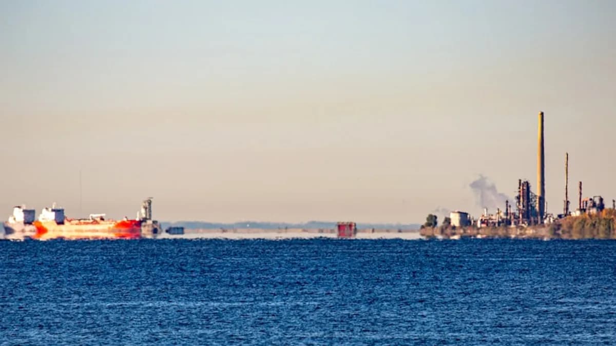 Boats and industrial structures on the water