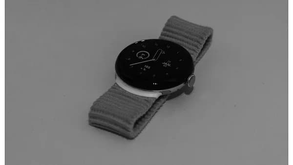 A black and white photo of a smart watch