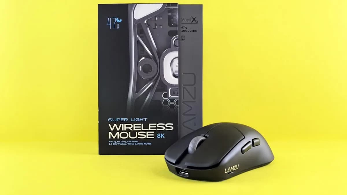 A wireless mouse and its packaging are displayed.