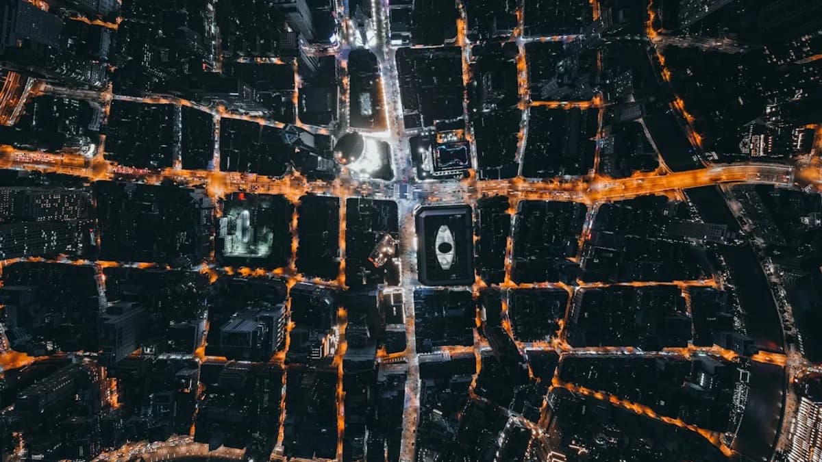 aerial view of city during night time