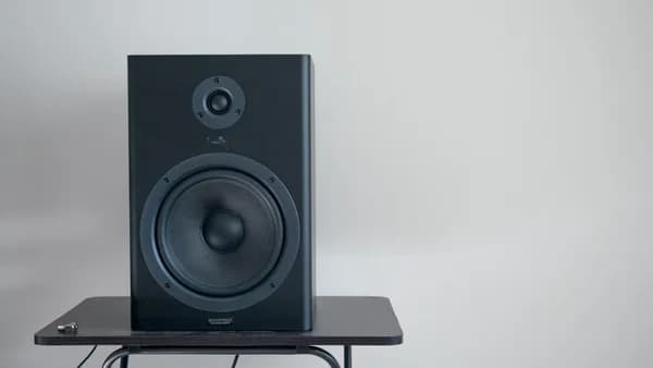 black speaker on table