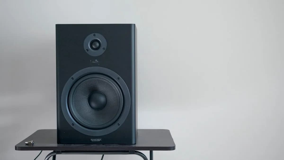 black speaker on table