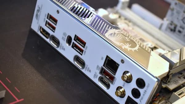 Close-up of computer motherboard rear i/o ports.
