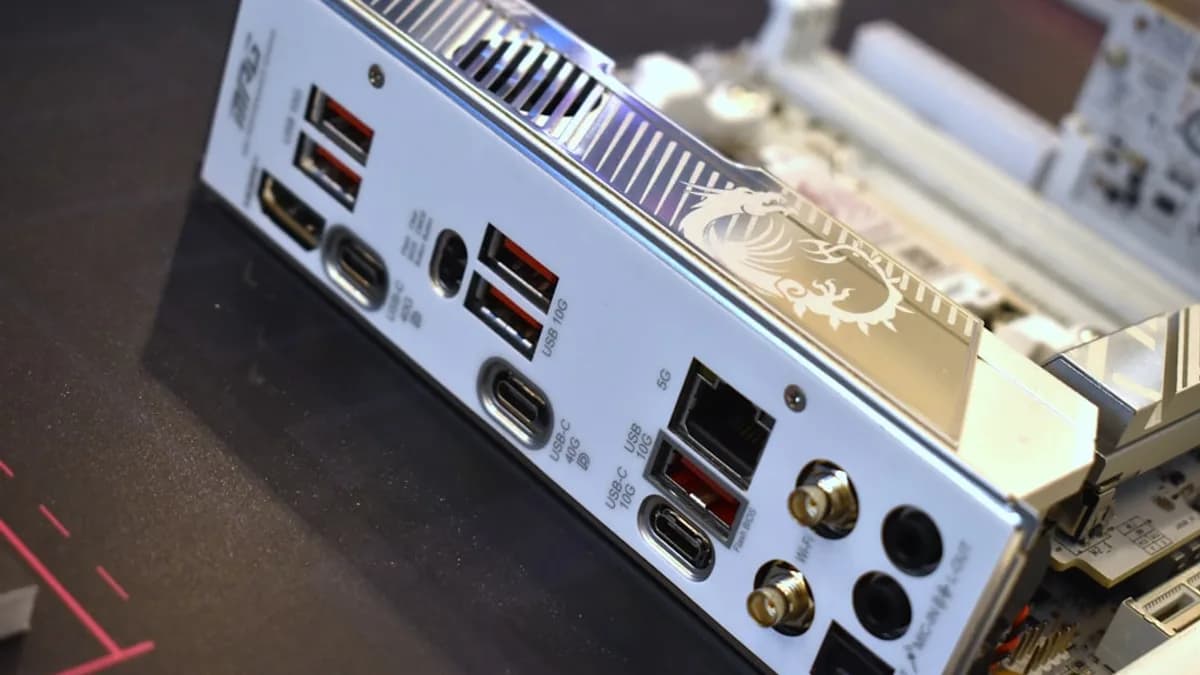 Close-up of computer motherboard rear i/o ports.