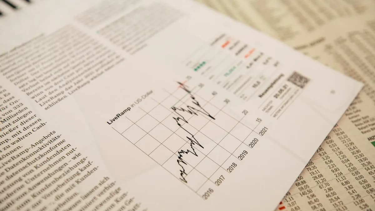 financial newspaper with stock chart