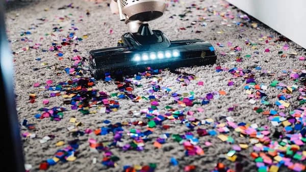 a person using a vacuum to clean a carpet